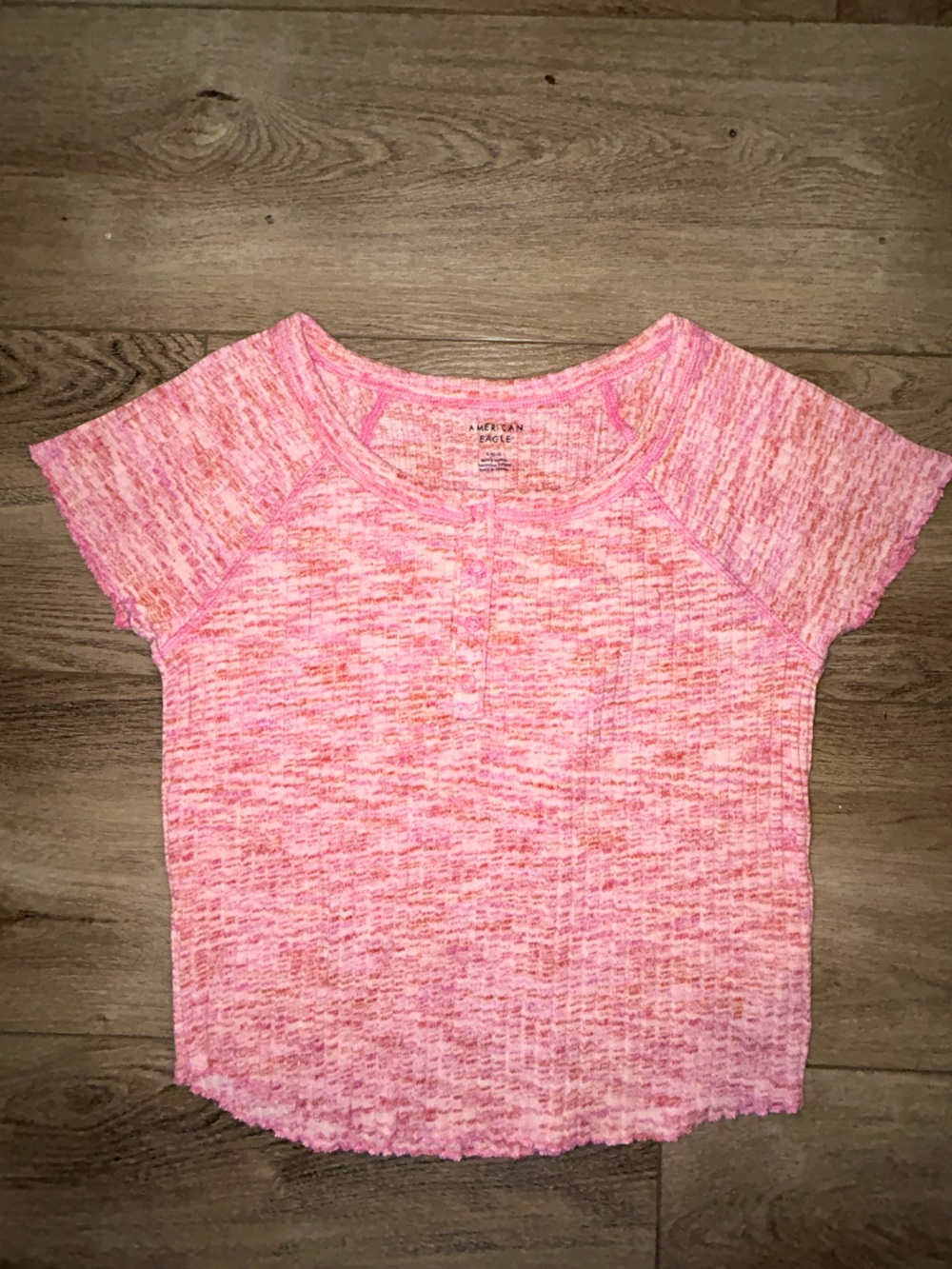 American Eagle Outfitters Pink Marled Short Sleeve babydoll Henley Tee